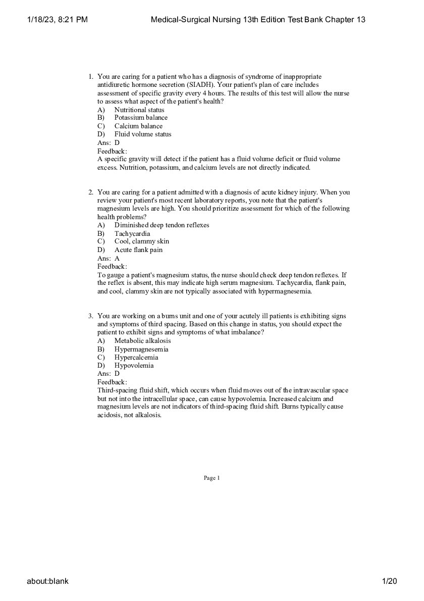 Preview image for Medical-Surgical Nursing 13th Edition Test Bank Chapter 13